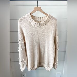 Miami Cream Knit Sweater with Pom Pom Accents